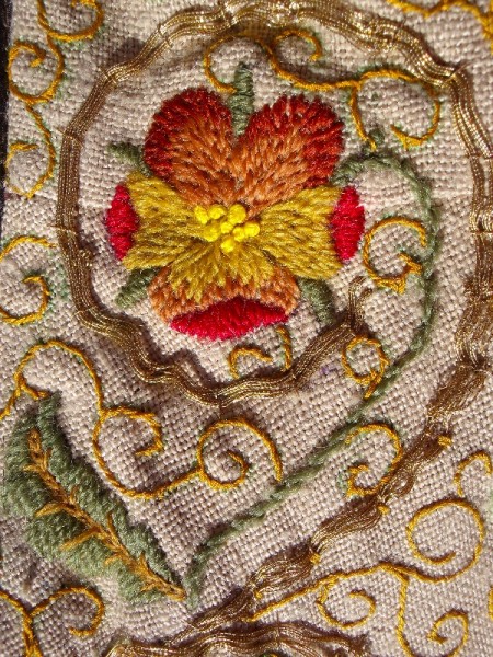 Pansy from Elizabethan embroidered jacket (made by Mary Addison)