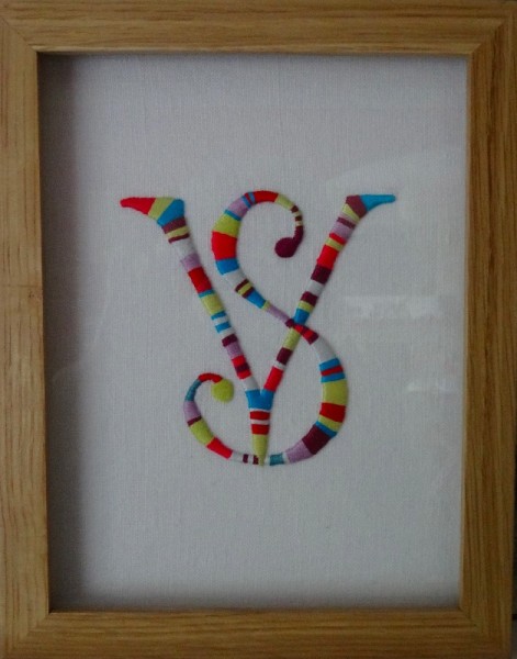 V & S stripey monogram (hand embroidered by Mary Addison)