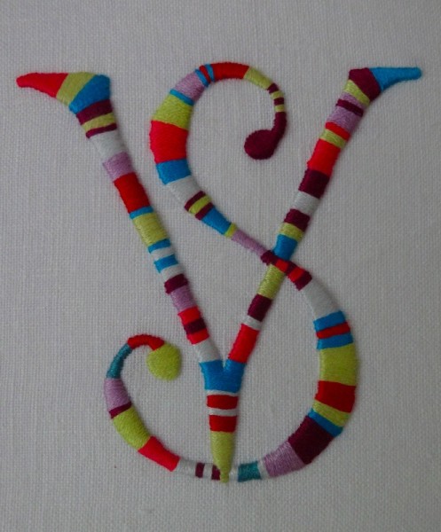 V & S stripey monogram (hand embroidered by Mary Addison)