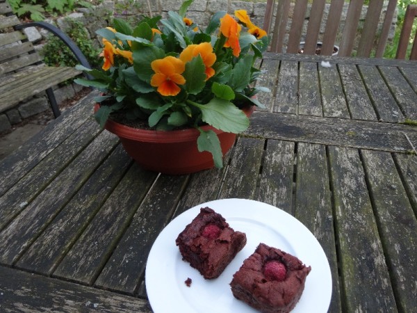 Beetroot and raspberry brownies (based on a recipe in Good Food, Easy Baking Recipes)