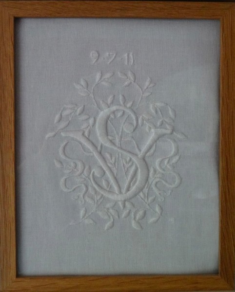 VS whitework monogram (hand embroidered by Mary Addison)