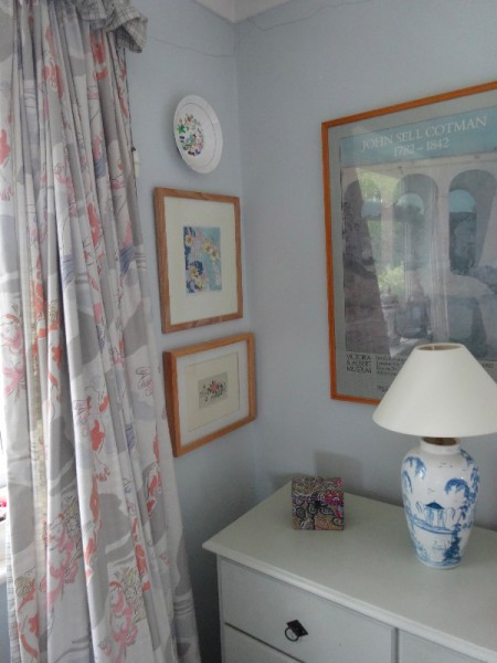 Duncan Grant Apollo and Daphne  fabric (reprinted by Laura Ashley, late 1980s) in Ipsden Vicarage.