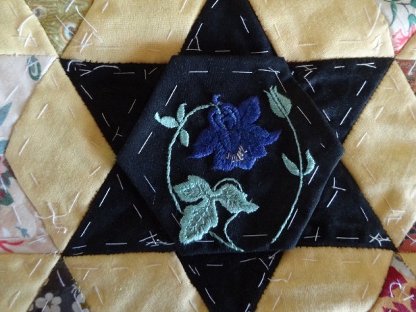 Altar frontal for Ipsden Ch. Oxon: aquilegia (hand embroidered by Mary Addison)