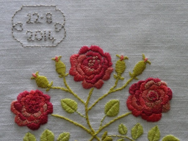 Arts and Crafts style rose monogram (hand embroidered by Mary Addison)