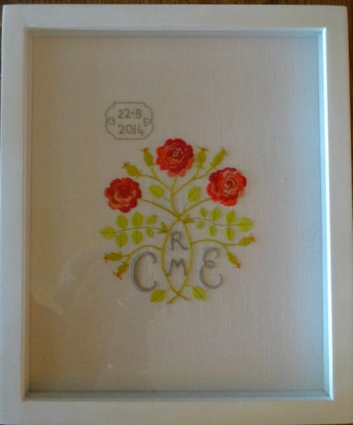 Arts & Craft Gimson style rose monogram (hand embroidered by Mary Addsion)