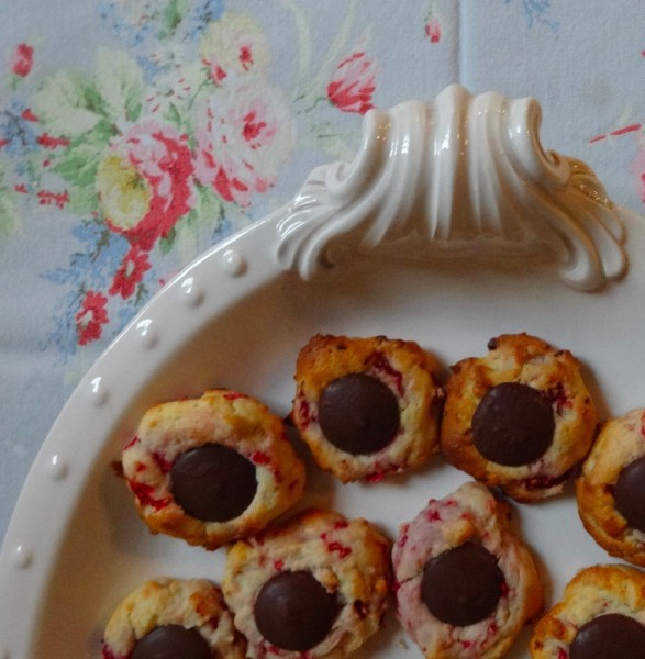 The church biscuit: 56. Raspberry and ricotta biscuits with dark chocolate button topping