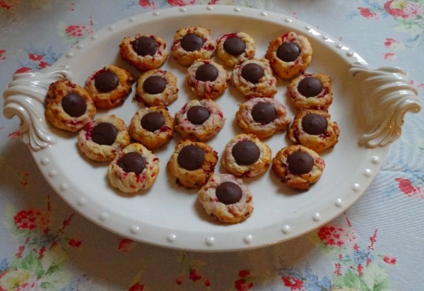 The church biscuit: 56. Raspberry and ricotta biscuits with dark chocolate button topping