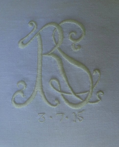 RS monogram (hand embroidered by Mary Addison)