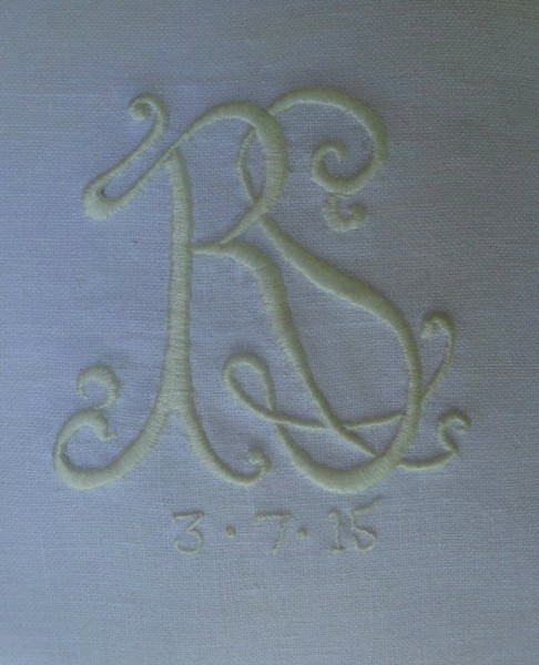 RS monogram (hand embroidered by Mary Addison)
