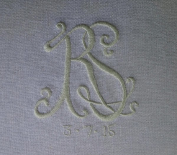 RS monogram on linen (hand embroidered by Mary Addison)
