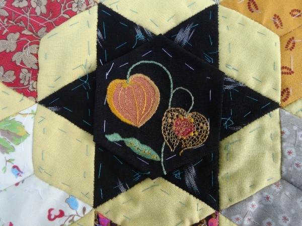 Altar frontal for Ipsden Ch. Oxon: Chinese lantern  (hand embroidered by Mary Addison)