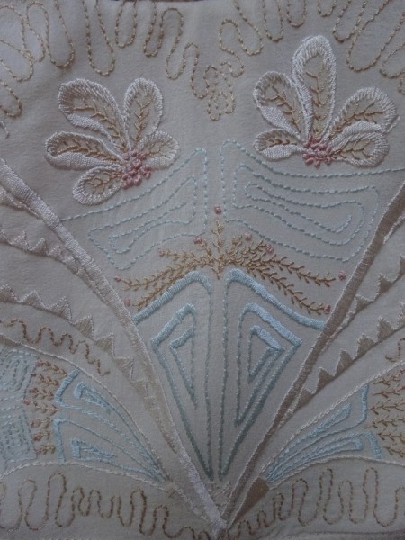 Detail of hand embroidered silk crepe de chine blouse (hand embroidered by Mary Addison)