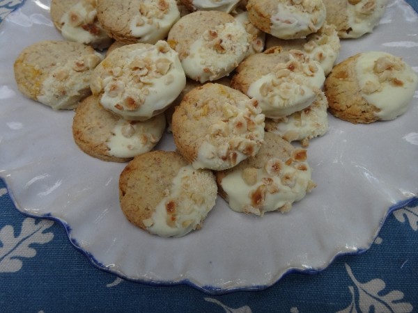  White chocolate dipped hazelnut and apricot biscuits