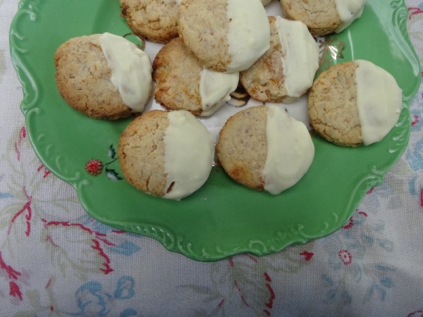  White chocolate dipped hazelnut and apricot biscuits