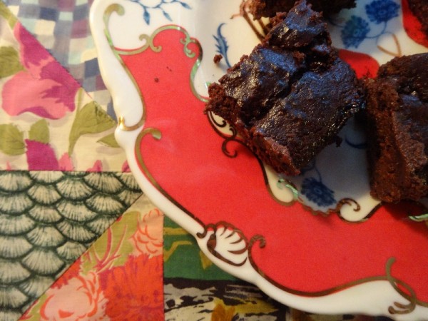 Aubergine and blueberry brownie