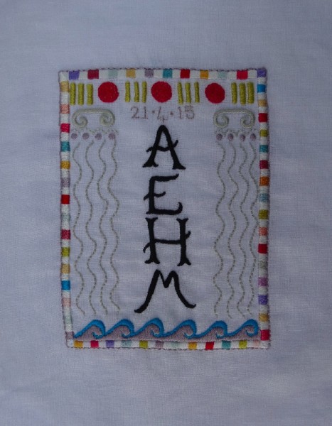 AEHM monogram (hand embroidered by Mary Addison)