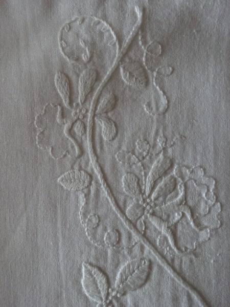 Linen pillowcase with monogram B (hand embroidered by Mary Addison) 