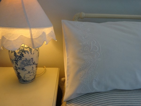 Linen pillowcase with monogram B (hand embroidered by Mary Addison) 