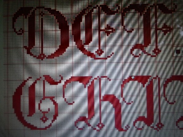 Gothic lettering: design for cross stitch; origin unknown