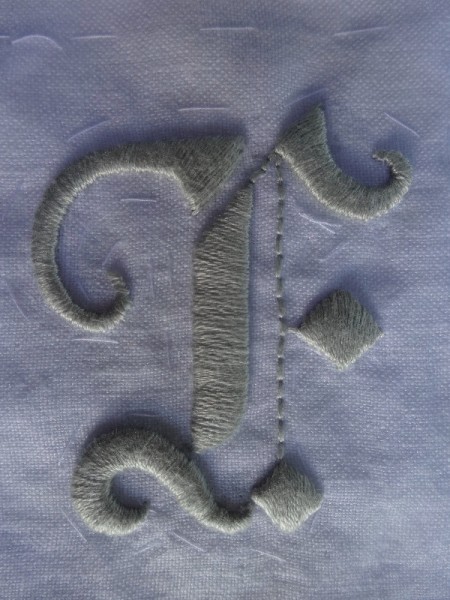 Wedding monogram: detail (hand embroidered by Mary Addison)