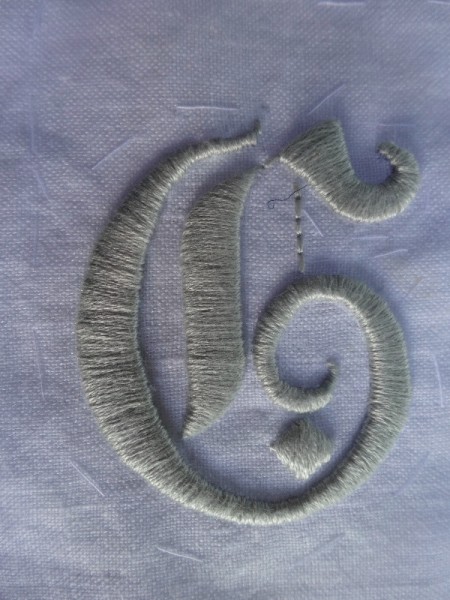 Wedding monogram: detail (hand embroidered by Mary Addison)