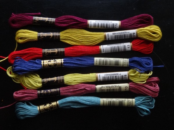 Stranded embroidery thread - both Anchor and DMC - used for the feathers