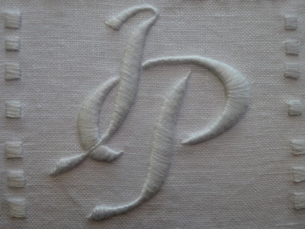 Wedding monogram IP: detail (hand embroidered by Mary Addison)