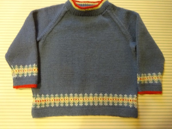 Debbie Bliss raglan sweater with a little Fair Isle bands