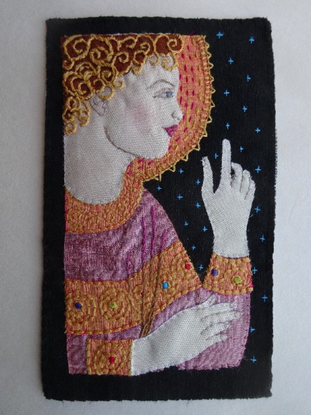 Angel Gabriel Annunciate: Embroidered Christmas  card 2015 (hand embroidered by Mary Addison))