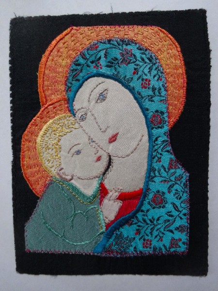 Madonna and Child (hand embroidered for 2013 Christmas card by Mary Addison)