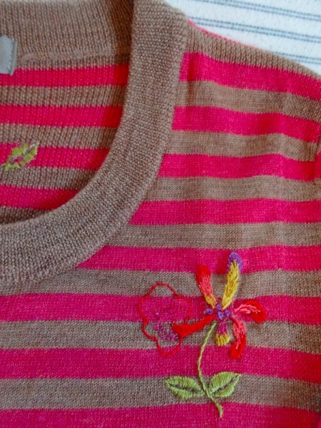 A favourite jumper: moth hole darned and embroidered