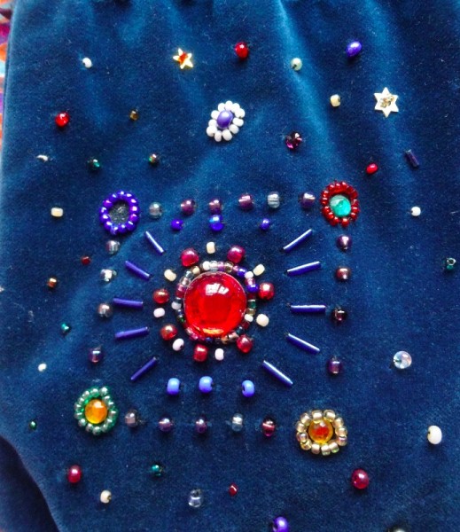 Detail of little jewelled bag (hand beaded by Mary Addison)