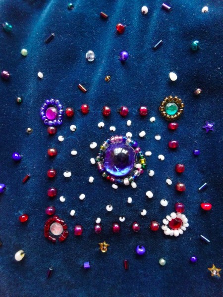 Detail of little jewelled bag (hand beaded by Mary Addison)