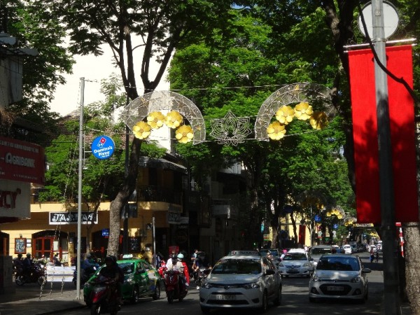 Saigon (Ho Chi Minh City) street with Tet decorations