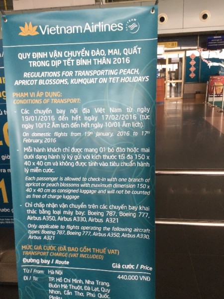 Hanoi: Vietnamese Airline's notice about  taking Tet flowers onboard