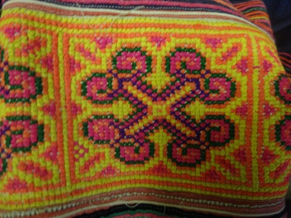 Vietnamese embroidery by the the Red Mong tribe: detail of band around the bottom of a skirt