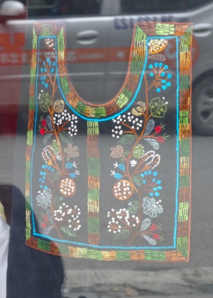 Modern Vietnamese embroidery: a dress pocket (photographed through a shop window)