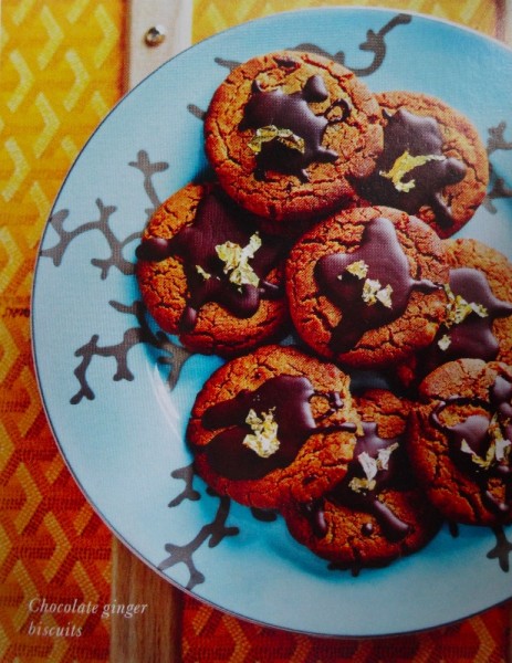 Chocolate ginger biscuits with gold leaf