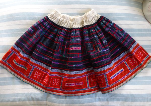 Vietnamese hand embroidered skirt by the Red Mong tribe 