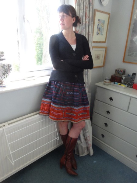 Red Mong skirt: hand dyed and embroidered (great with boots and tights) 