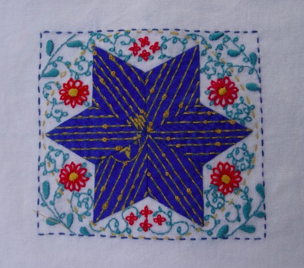 Fifth embellished patchwork star (hand embroidered by Mary Addison)