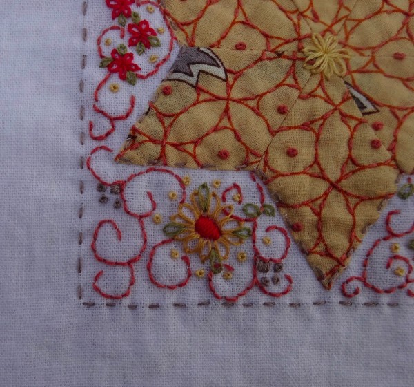 Embellished patchwork star : detail (hand embroidered by Mary Addison)