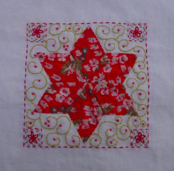 Seventh embellished patchwork star (hand embroidered by Mary Addison)