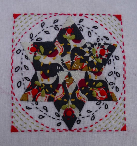 Eighth embellished patchwork star (hand embroidered by Mary Addison)