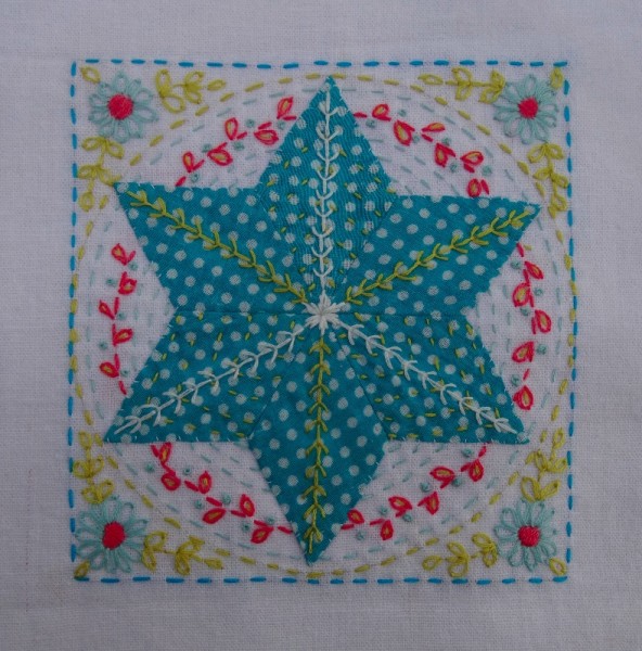 Tenth embellished patchwork star (hand embroidered by Mary Addison)