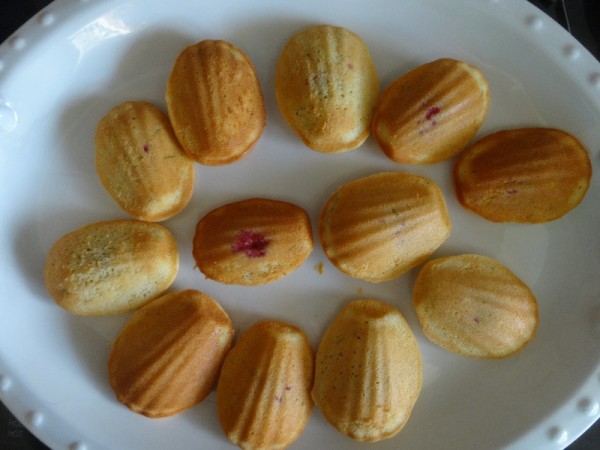 Madeleines with raspberry centre