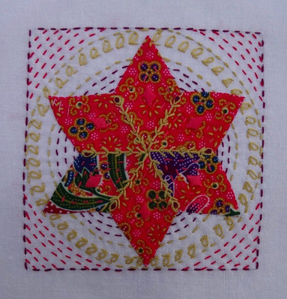 Fifteenth embellished patchwork star (hand embroidered by Mary Addison)