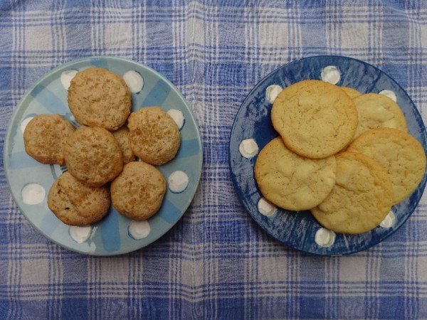 Macademia nut cookies (left) & white chocolate and orange cookies (right) 
