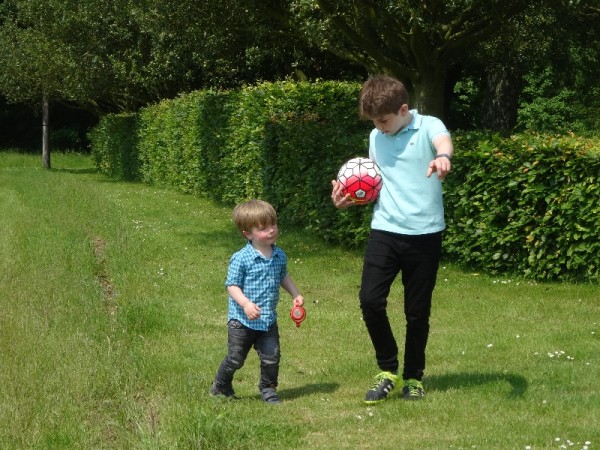 Small person with a new friend