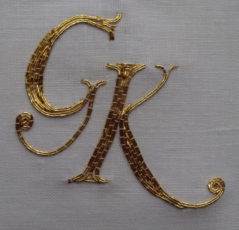 An embroidered alphabet letter K Addison Embroidery at the Vicarage